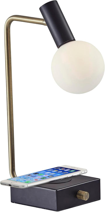 Adesso 3214-01 Windsor LED Desk Lamp Wireless Charging, 7W LED, 5W QI, USB Port, Indoor Lighting Lamps,Black