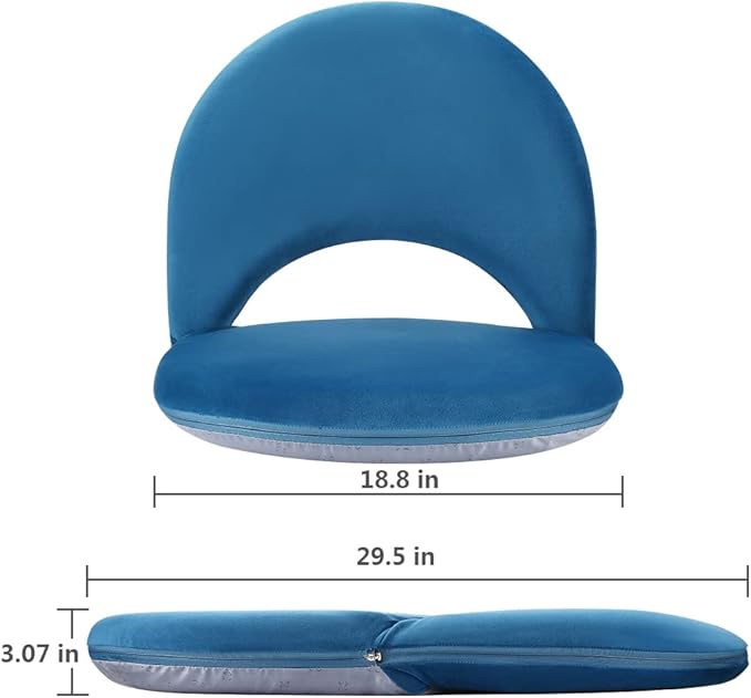 Nnewvante Floor Chair Adjustable Back Support Chair Foldable Meditation Seating Suede-Like Fabric Multiangle Cushioned Recliner for Adults Kids Video-Gaming Reading Watching, Navy