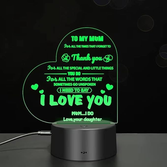 to My Mom I Love You 3D Light Birthday Gift, 7-Color USB Charging Bedside Decoration, I Love You Mother's Day Gift, New Love Heart Birthday Gifts for Mother