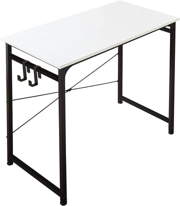 TEAMIX White Compact Computer Desk 32'' Study Writing Desk for Home Office Mini Laptop Desk with Hooks Small Spaces Heavy-Duty Steel Legs