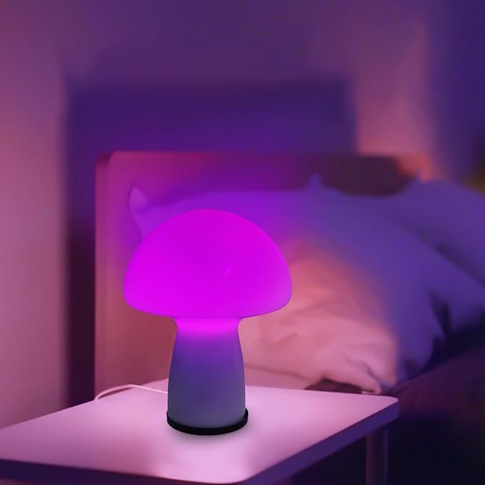 Milk White Mushroom lamp, Murano style retro design,Glass desk lamp with RGB 16 Color gradient dimmable LED bulbs, bedroom bedside bedside lamp, perfect home decoration.(LED Bulb Included)