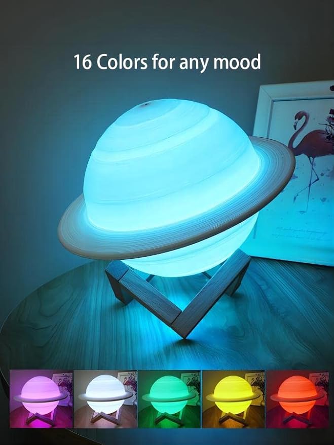 Saturn Lamp LED 3D PrintDecor Lamp Galaxy Planet Lampwith Stand/Remote Control/Touch/USB Rechargeable (5.1inch 16 Colors),Valentines Day Gifts,Birthday Gifts