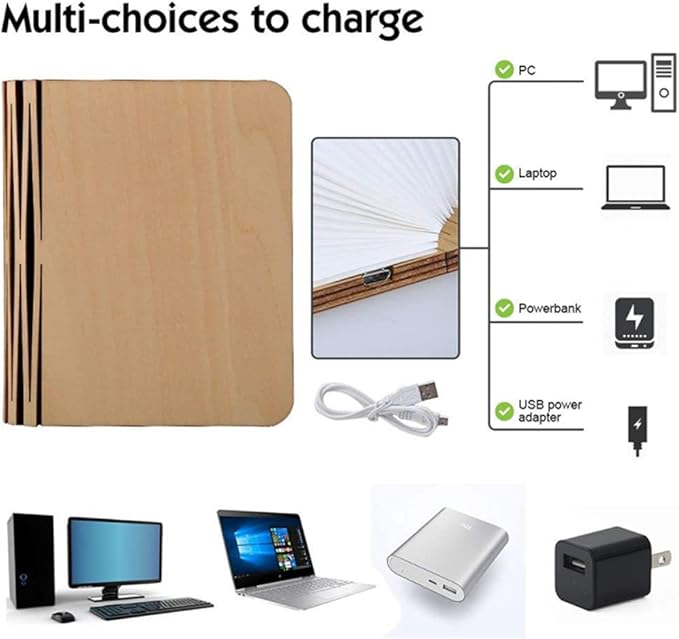 Folding Book Lamp Novelty Wooden Table Lamp Portable Desk Light LED Paper Lantern with USB Rechargeable for Gift Home Office Decor