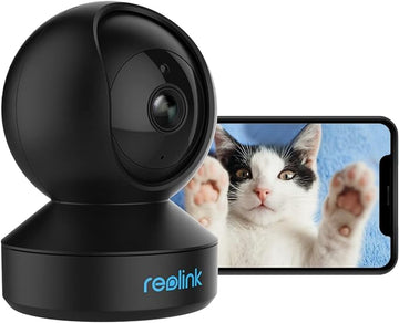 REOLINK 2K Indoor Security Camera E1(Black), 2.4G Wireless WiFi Baby/Pet Monitor with Phone app, 360 Degree Dog Camera with Person/Pet Detection, 2-Way Talk, Night Vision, Local Storage