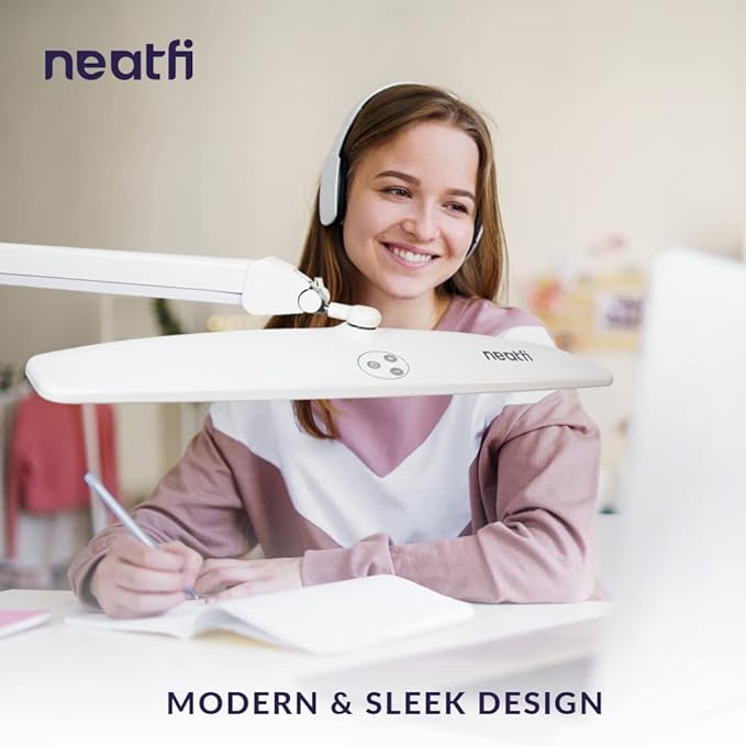 Neatfi Elite HD XL Task Lamp, Super Bright Desk Lamp, Non-polar Dimming (Non-CCT with Clamp, White, 22 Inches)