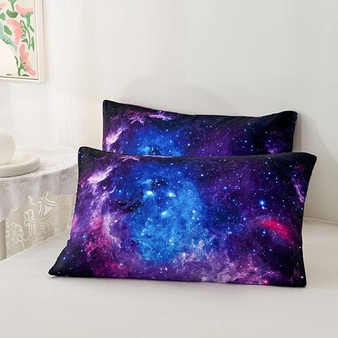 Galaxy Comforter Sets Twin 7PCS,Purple Comforter Set,Girls Bed Sets,Bed in a Bag with Flat Sheet and Fitted Sheet,Pillowcases,Cushions for Girls,Purple Galaxy Twin Bedding Sets