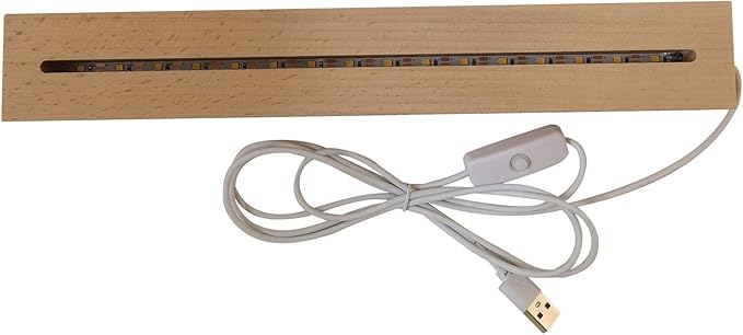 2Pcs 11.8" Rectangle Wooden Display Stand, Warm Light Wooden Lighted Base Wood Rectangle Led Display Pedestal Wood Night LED Light Lamp Base for Crystal Glass Resin Art
