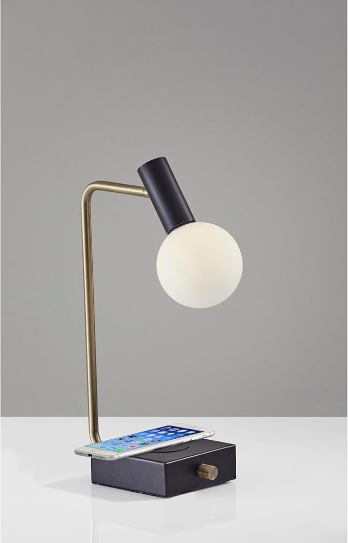 Adesso 3214-01 Windsor LED Desk Lamp Wireless Charging, 7W LED, 5W QI, USB Port, Indoor Lighting Lamps,Black