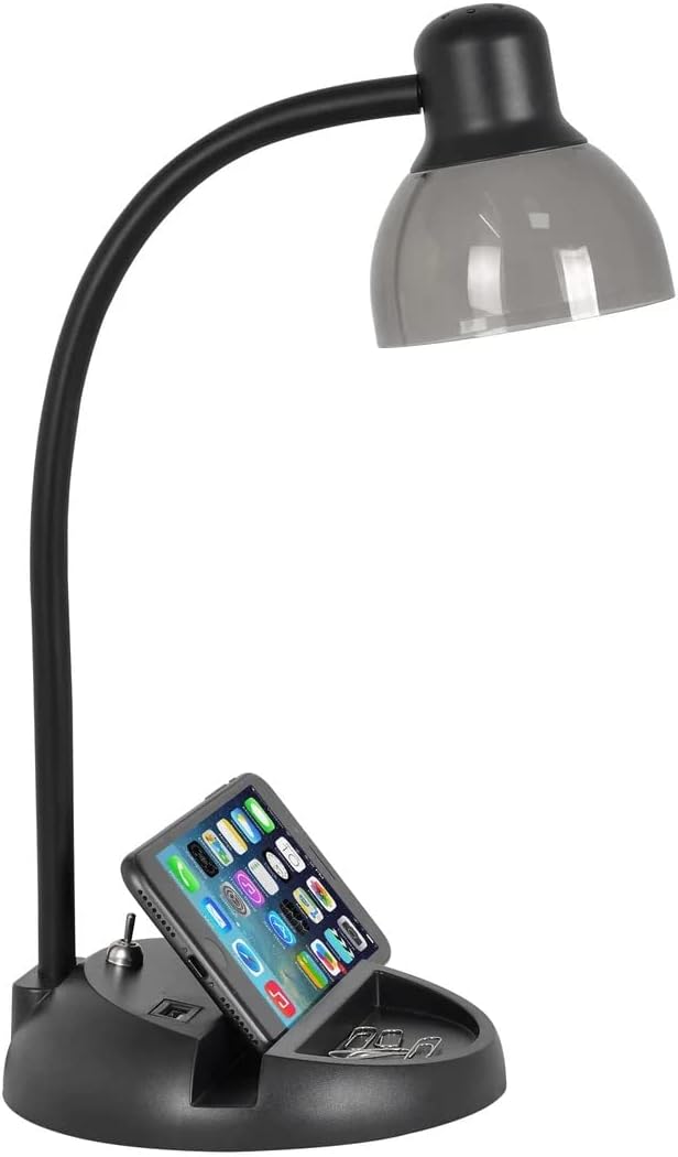 SIMPLEE ADESSO Charging Station LED Desk Lamp, Black Finish