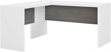 Bush Business Furniture Echo L Shape Desk with Wire Management | Corner Computer Table with Quick-to-Assemble Hardware | Home Office Credenza, 60W, Pure White and Modern Gray