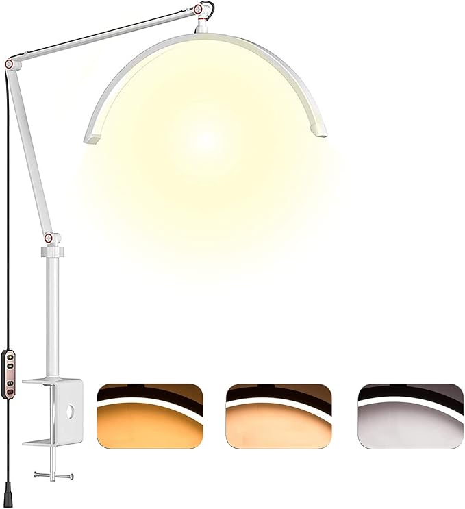 Led Half Moon Light for Lashes, Tattoo Lamp, Estheticians Light, Desk Lamp, Swing Arm Light, Lash Lamp,White