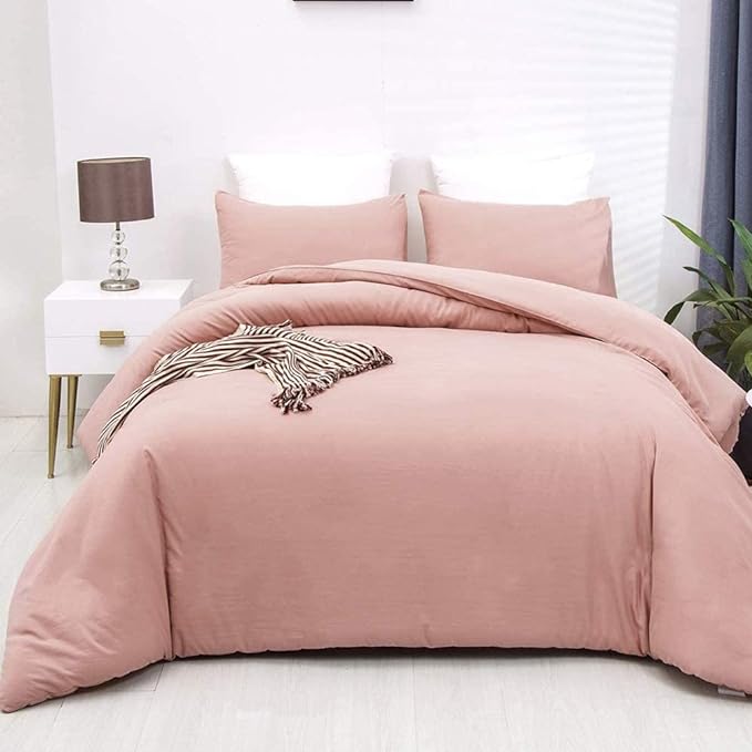 Blush Pink Comforter Set Full Size Solid Rose Pink Bedding Women Quilt Set Blush Pink Comfroter Set 3 PCs for Girls boys Teens Adult Bed Set Durable Breathable Pink Blanket