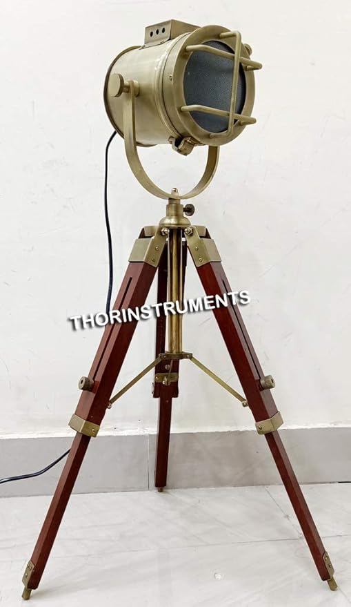 THOR INSTRUMENTS Antique Marine Small Desk Spotlight Maritime Brown Tripod Nautical Office Lamp Rustic Vintage Home Decor Gifts