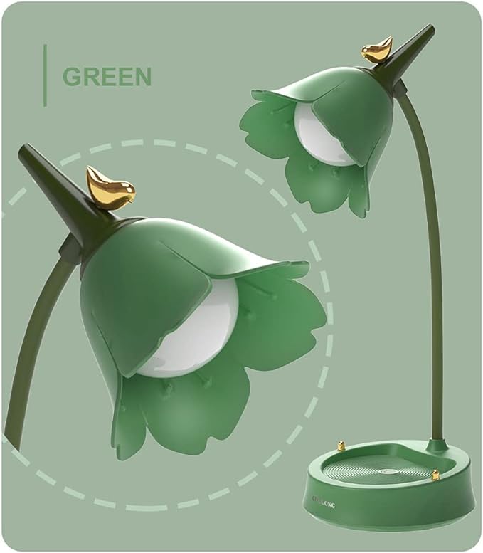 LED Desk Lamp Cordless Table Light Adjustable Gooseneck Dimmable Touch Rechargeable Battery Eye-Caring Night Light for Kids College Dorm Bedroom Reading (Green)