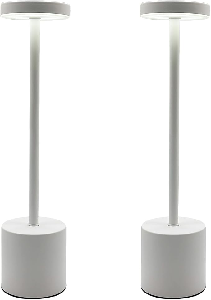 2 Pack Cordless Table Lamp Rechargeable 5000mAh Battery Operated Portable LED Desk Lamp 3 Color Temperature Stepless Dimming for Bedroom Restaurant Coffee Shop Party (White)