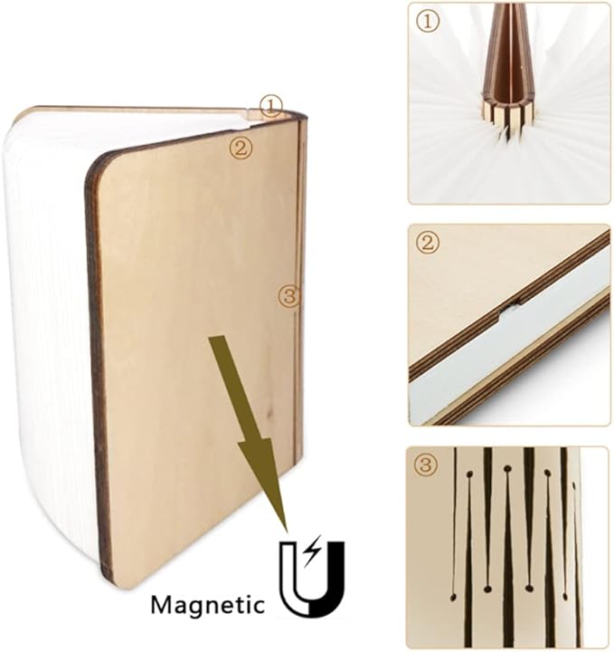 Folding Book Lamp Novelty Wooden Table Lamp Portable Desk Light LED Paper Lantern with USB Rechargeable for Gift Home Office Decor