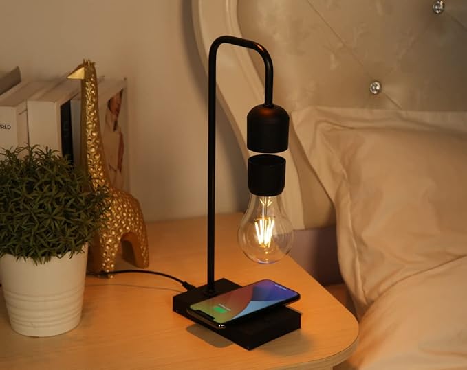 Unique Magnetic Levitating Lamp with LED Light Bulb Floating in The Air Wireless Charger Auto Control