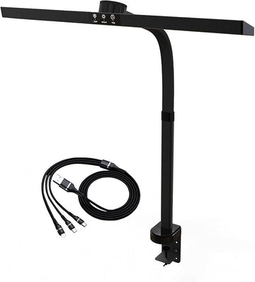 Neatfi LED Desk Lamp with 6-Level Brightness, Adjustable 2700~6500K Color Temperature, 14” Wide, Timer & Charging Port - Touch & Knob Control, 800 Lumens, Dimmable LED Table Light, 24W, CRI 85 (Black)