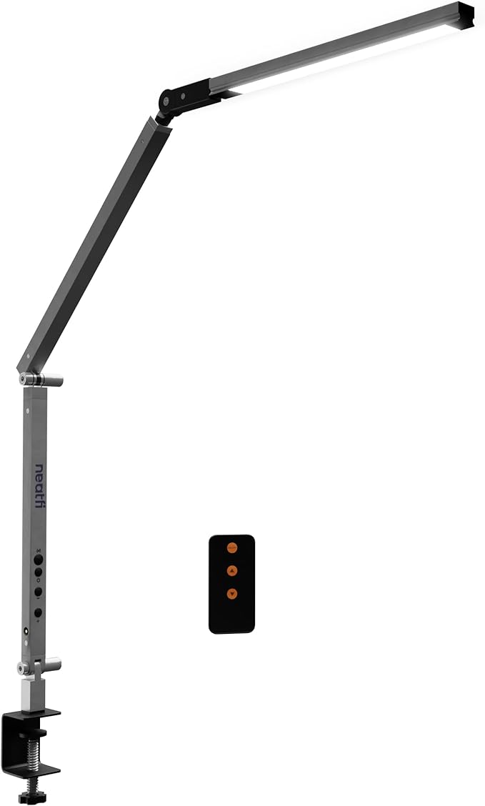 Neatfi LED Desk Lamp with Clamp, Touch & Remote Controlled, Stepless Dimming, 3 Color Modes, 3000-6000K, Detachable Shade, Flicker-Free, 360° Rotation, Wide Angle Lighting (Modern, Silver)