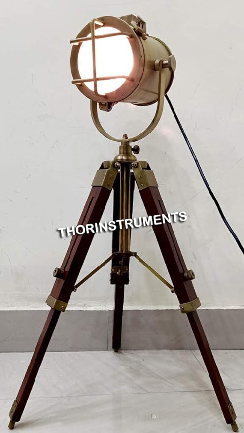 THOR INSTRUMENTS Antique Marine Small Desk Spotlight Maritime Brown Tripod Nautical Office Lamp Rustic Vintage Home Decor Gifts