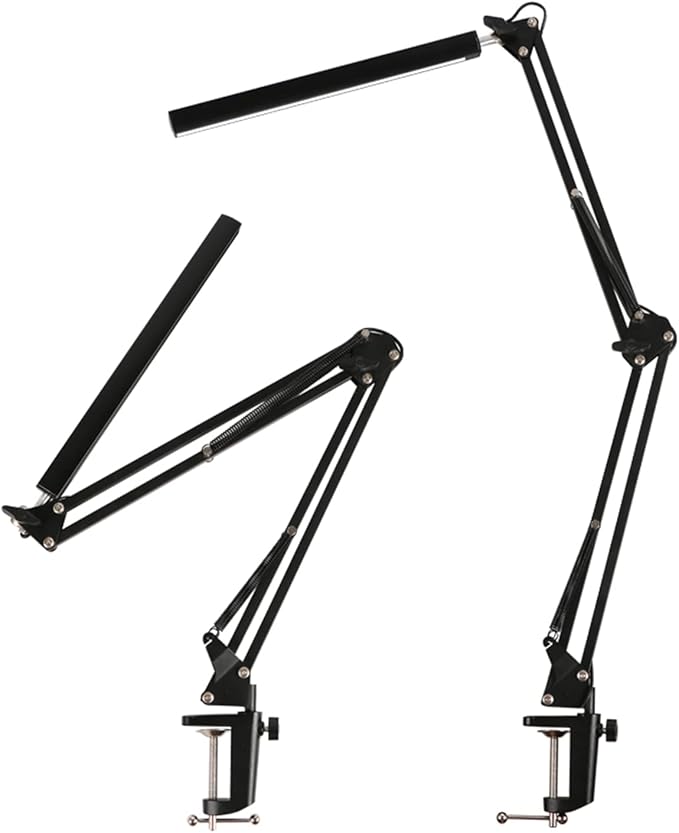 Desk Lamp,12W Eye-Caring Metal Swing Arm Desk Lamp with Clamp, 20 Brightness Dimmable Clamp Desk Light with Memory Function, 360 Degree Spin Architect Table Desk Lamps for Dorms, Studios Reading