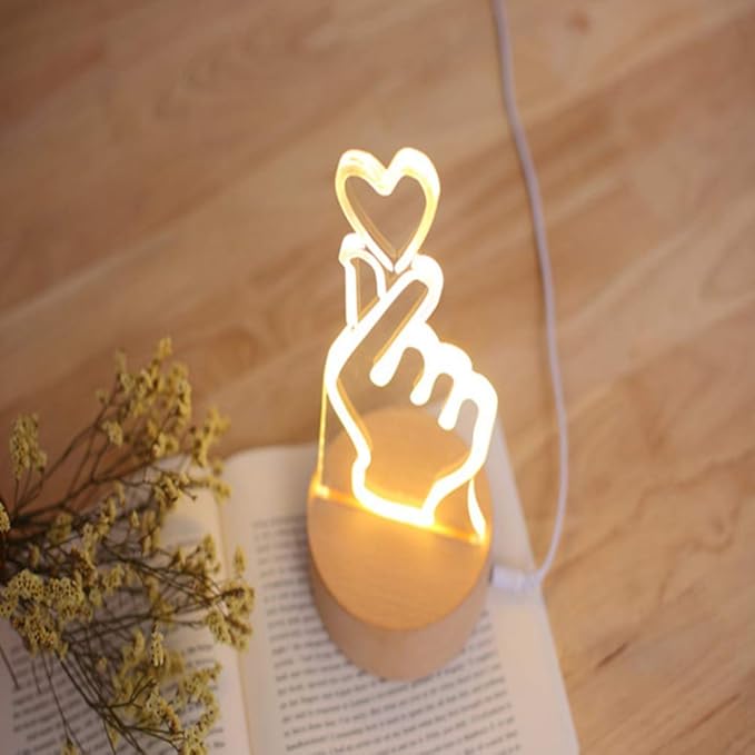 OSALADI Finger Heart Night Light, 3D Pattern Desk Table Lamp USB Charging, Acrylic Button Desk Lamp for Living Room Home Bedroom