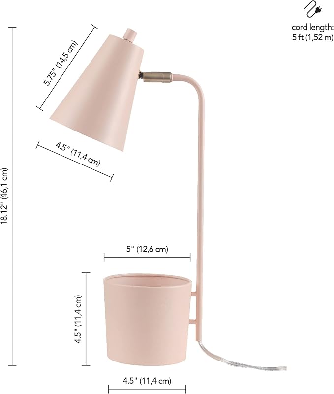 Globe Electric 30295 Taylor 18" Organizer Desk Lamp, Matte Pink, Brass Pivot Joint, On/Off Rotary Switch at Shade