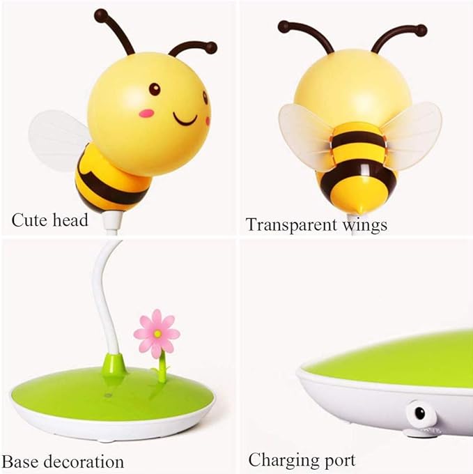 Cute Bumblebee LED Desk Lamp Touch Control Dimming 3 Brightness and 360°Flexible Gooseneck Eye-Care USB Rechargeable Lamp for Teens