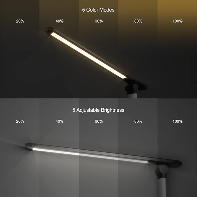 LED Desk Lamp, Table Lamp Reading Lamp with USB Charging Port, Desk Lamps for Home Office with 5 Color Temperature, 5 Brightness Levels, 1H Timer, Night Light, Desk Light for Bedroom