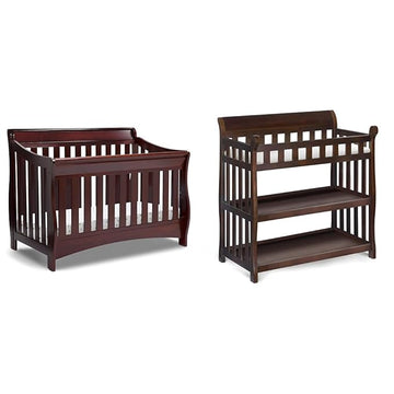 Delta Children Bentley 4-in-1 Convertible Crib and Eclipse Changing Table Bundle, Black Cherry