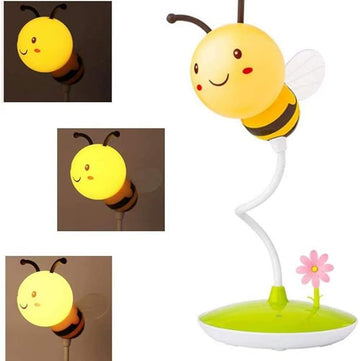Cute Bumblebee LED Desk Lamp Touch Control Dimming 3 Brightness and 360°Flexible Gooseneck Eye-Care USB Rechargeable Lamp for Teens