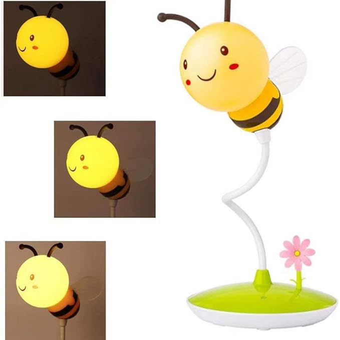 Cute Bumblebee LED Desk Lamp Touch Control Dimming 3 Brightness and 360°Flexible Gooseneck Eye-Care USB Rechargeable Lamp for Teens