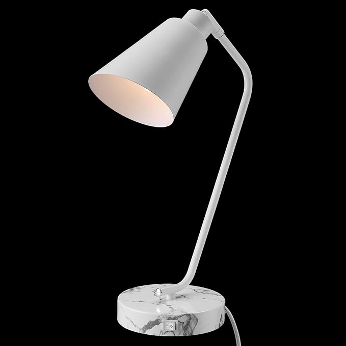 Globe Electric 52295 Belmont 17" Desk Lamp, Matte White, White Faux Marble Base, 2.1A USB Port, On Off Rocker Switch at Base