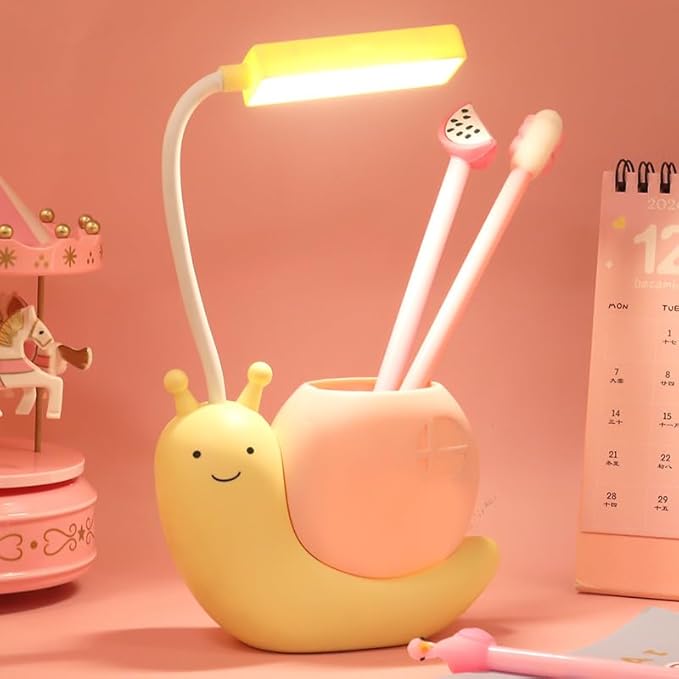 ZYTC LED Desk Lamp Cartoon Snail Adjustable Foldable Reading Lamp Assorted Colors Eye Caring Table Lamp Light with USB Charging Port Built-in Battery for Student Study Work(Yellow)