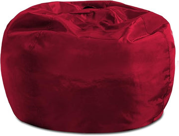 Posh Creations Structured Comfy Bean Bag Chair for Gaming, Reading, and Watching TV, 100in Round Classic Bean Bag, Microsuede - Red
