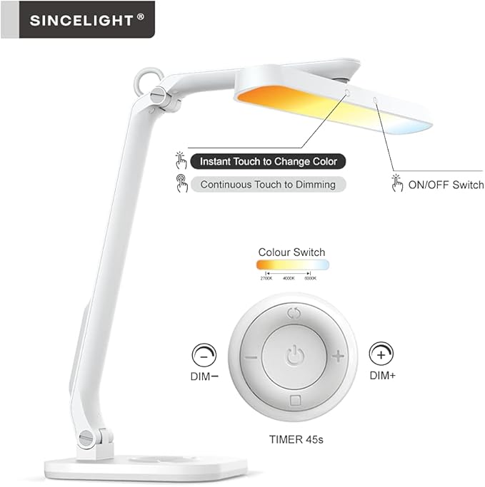 SINCELIGHT Horus H1 LED Desk Lamp, Color Changeable, Dimmable, Dual Control Mode, Remote Table/Reading/Book Light, Eye-Friendly GR0 Level with no Harmful Bluelight