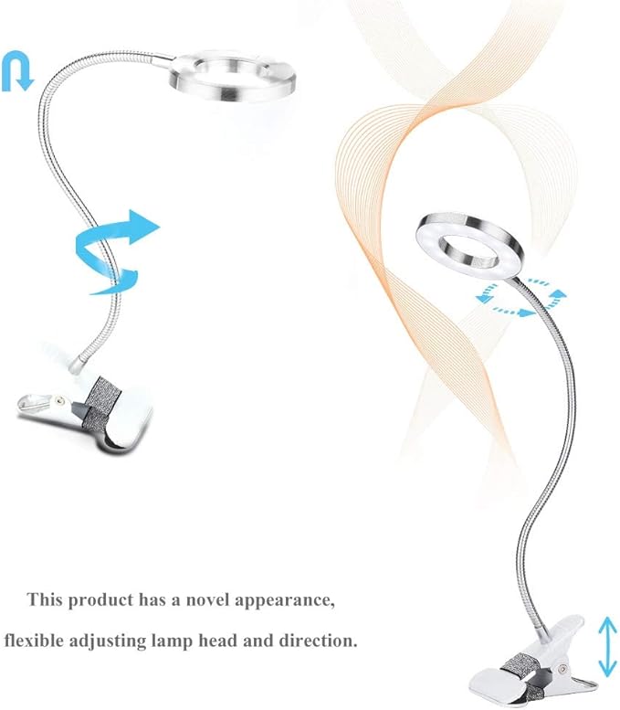ANGGREK 360 Clip-On Desk Lamp, Flexible USB LED Lamp Gooseneck Light with 2-Color Mode and 2-Level Dimmer Eye Care Book Light Bed Lamp 7W
