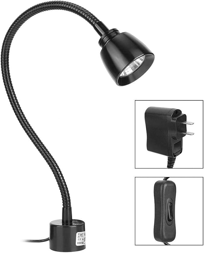 CHICIRIS 7W LED Machine Tool Lamp, Metal LED Working Light with Magnetic Base, Flexible Gooseneck Work Lamp, for Reading Lamp, Headboard CNC Punching Machine US Plug