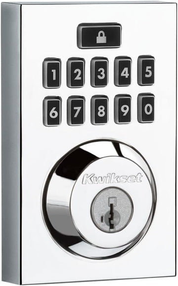 Kwikset 914 Contemporary Keypad SmartCode Electronic Deadbolt Smart Lock featuring SmartKey Security and ZigBee 3.0 Technology in Polished Chrome
