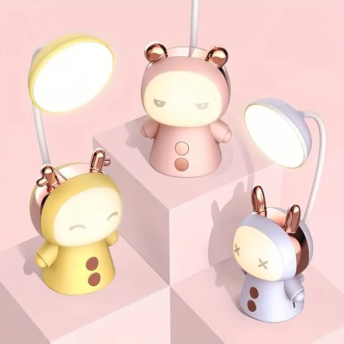 Cute Cartoon Kids Desk Lamp with Night Light - 360° Goose Neck LED Flexible Reading Light for Bedroom - Children Bedside Study Table Lamp (Yellow Fawn)