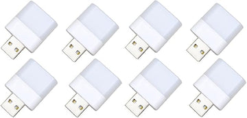 USB Lights by Night，Plug in LED Mini Bulb，Flexible LED Ambient Light ，Emergency Lighting，Compact，Ideal for Bedroom，Bathroom，Nursery，Hallway，Outdoor Camping，Reading(8PCS,Warm White)(Yellow)