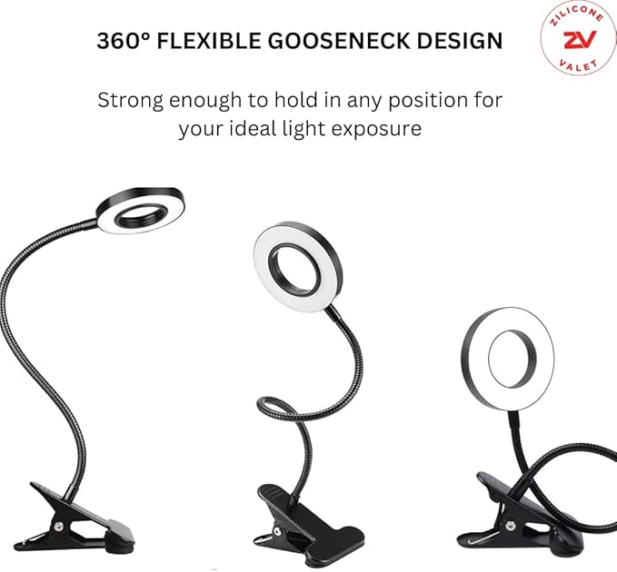 Desk Lamp with Clamp, Clip on Light, 48 LED USB Lamp with 3 Color Modes 10 Brightness Levels, 360° Flexible Gooseneck Eye Protection, Ring Light Bed Night Light for Reading With Adapter