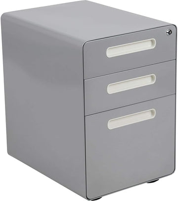 Flash Furniture Wren Ergonomic 3-Drawer Mobile Locking Filing Cabinet with Anti-Tilt Mechanism and Hanging Drawer for Legal & Letter Files, Gray