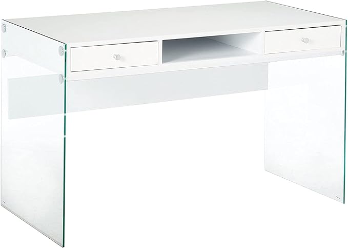 Coaster Home Furnishings Dobrev 2-Drawer Writing Desk Glossy White and Clear