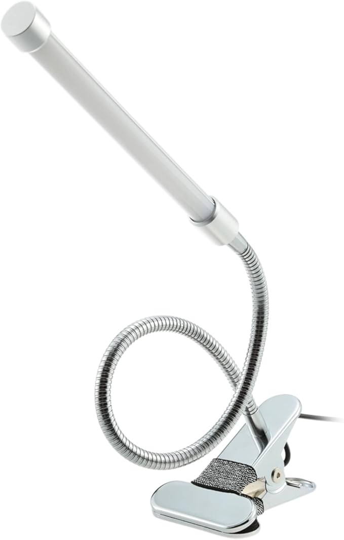 Meichoon Desk Lamp with Clamp Flexible Metal Hose Desktop Clip-On LED Illuminating Light Eye-Caring Table Lamp for Bedroom Bedside Office Study Work Reading Embroidery UK10 White
