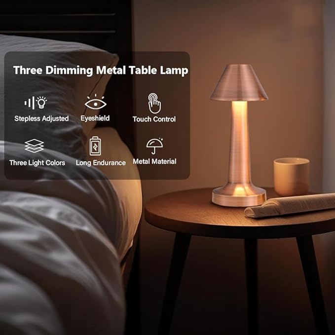 Portable LED Table Lamp, 3-Levels Brightness Metal Desk Lamp, 3 Color Touch Control Rechargeable Lamp, Night Light, Bedside Lamp,Dining Room Lamp (Red)