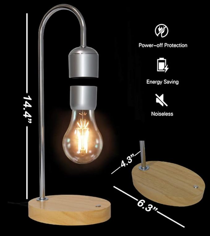 Magnetic Levitating Bulb Lamp - Cool Floating Lamps for Office and Home Decor -Magnetic Levitation Night Light, 6.3” x 4.3” x 14.4”, Chrome/Silver