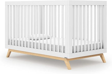 dadada Baby Soho 3-in-1 Convertible Crib – Made in Italy, GREENGUARD Gold, Adjustable Mattress Height, Solid Beechwood – Baby-Safe Finish, Modern Design 53.15 x 29.95 x 36.7 in (White + Natural)