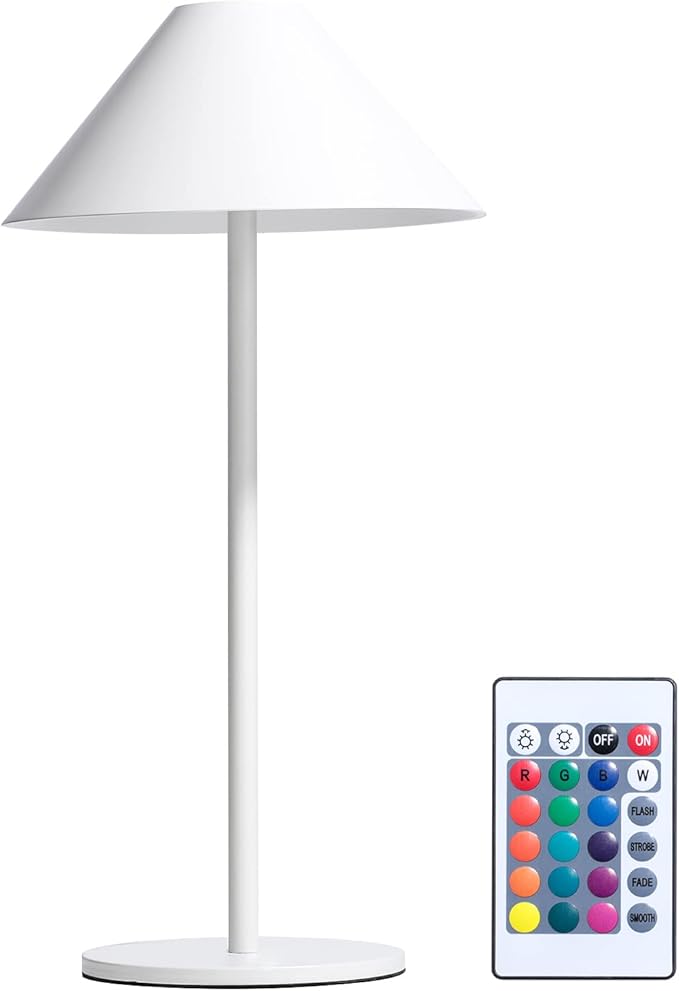 oneleaf Table Lamp RGB Modern LED Cordless,Rechargeable Battery Touch Desk lamp with remote control, Night Light, Metal Shell, for Couple Dinner/Restaurant/Bedroom/Camp-White