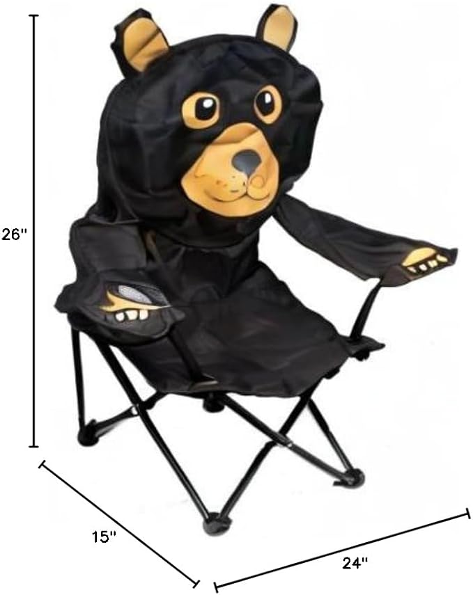 Kids Folding Camp Chair with Cup Holder and Carry Bag - Black Bear